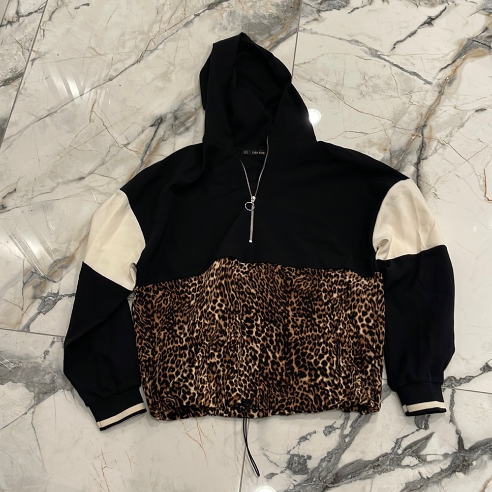 Zara workout hoodie black white and leopard size small